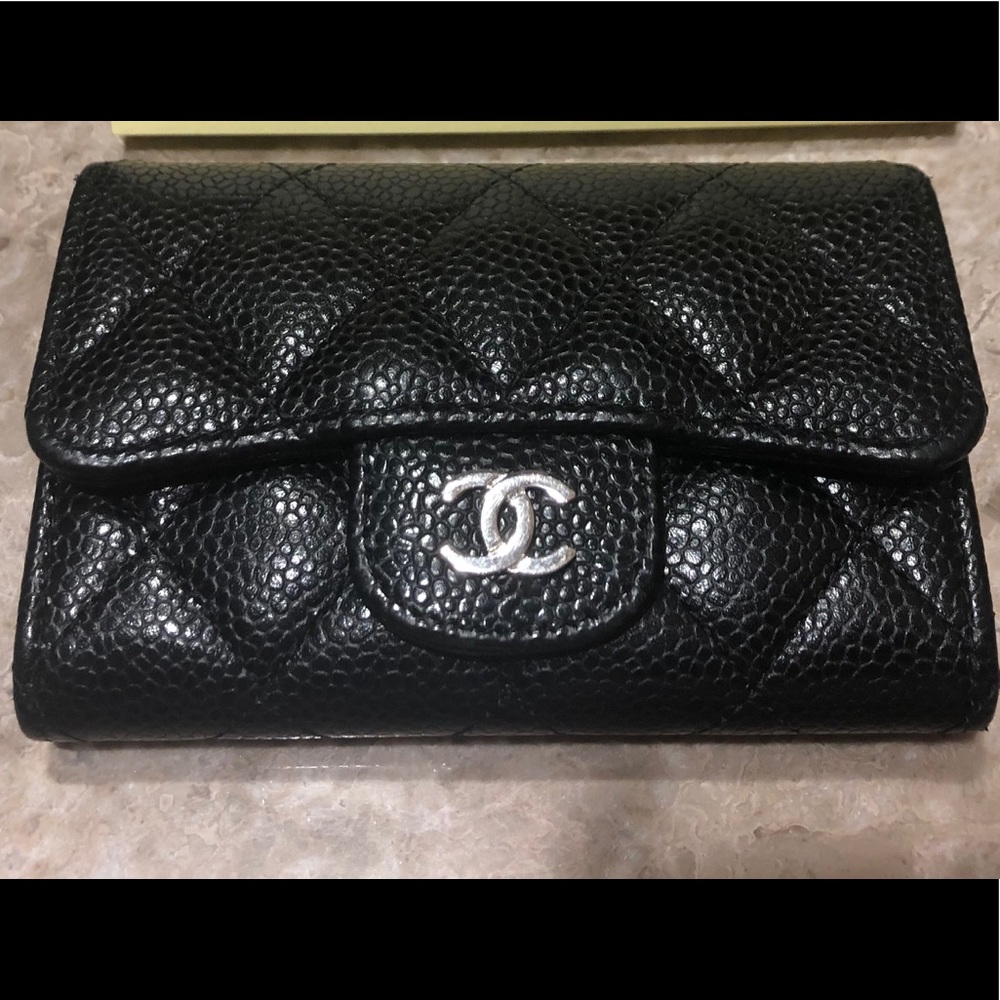 Authentic CHANEL Black Caviar Card Holder